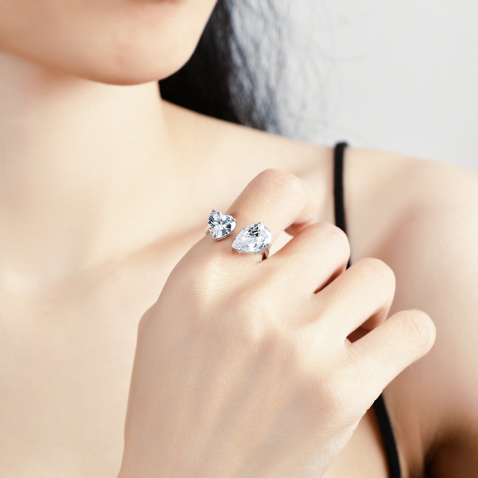Moissanite Diamond Heart & Tear Ring